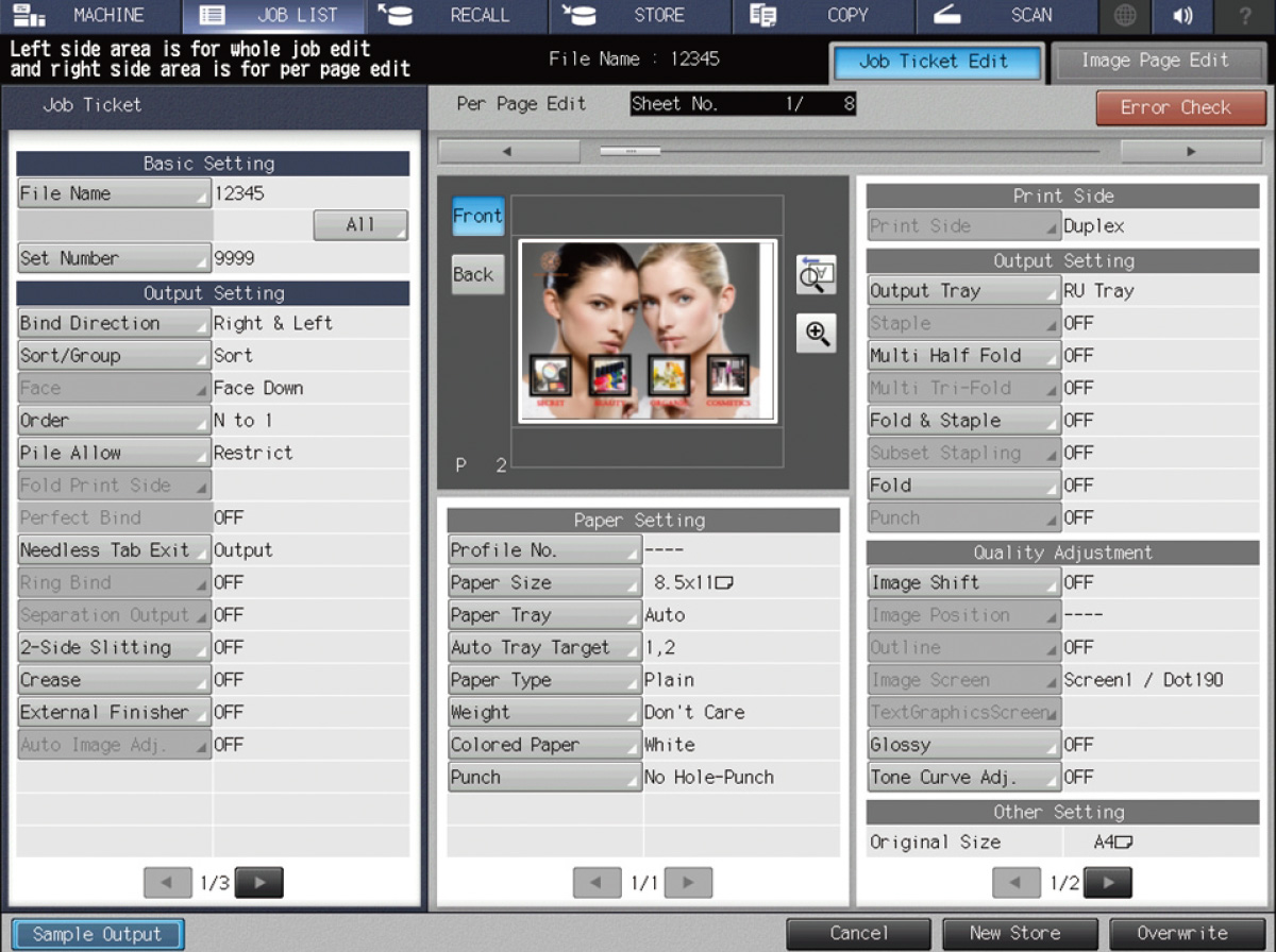 Job control/editing is enabled also from the main unit control panel